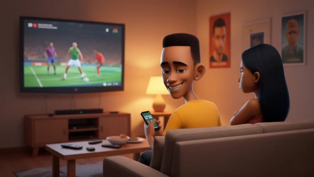 Animated TV spot: a match on a living room television